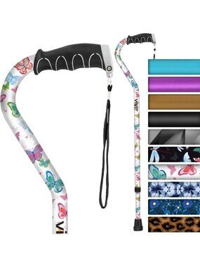 Lightweight Adjustable Walking Cane for Seniors - Patented Offset Grip, Non-Slip